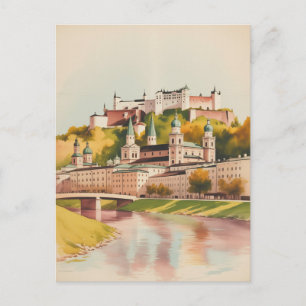Salzburg Oostenrijk Aquarel Schilderij Briefkaart