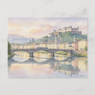 Salzburg Oostenrijk Aquarel Schilderij Briefkaart