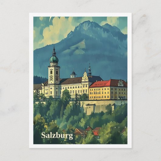 Salzburg Oostenrijk Artistieke Reisillustratie Briefkaart (Voorkant)
