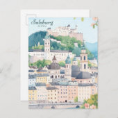 Salzburg Oostenrijk Gouache Schilderillustratie Re Briefkaart (Voorkant / Achterkant)