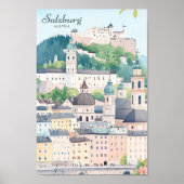 Salzburg Oostenrijk Gouache Schilderillustratie Re Poster (Voorkant)