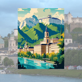 Salzburg, Oostenrijk Illustratie Ansichtkaart Briefkaart