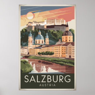 Salzburg Oostenrijk Illustratie Reis Kunst Vintage Poster