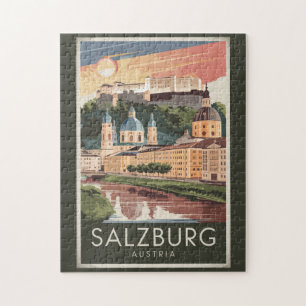 Salzburg Oostenrijk Illustratie Reizen Art Vintage Legpuzzel