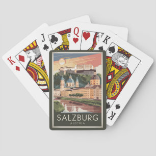 Salzburg Oostenrijk Illustratie Reizen Art Vintage Pokerkaarten