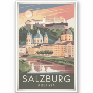 Salzburg Oostenrijk Illustratie Reizen Art Vintage Sticker