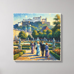Salzburg Oostenrijk Kasteeltuin Uitgerekte Canvas Afdruk
