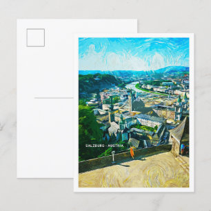 Salzburg Oostenrijk Olieverf Stad Landschap Briefkaart