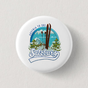 Salzburg Oostenrijk om te skiën logo. Ronde Button 3,2 Cm