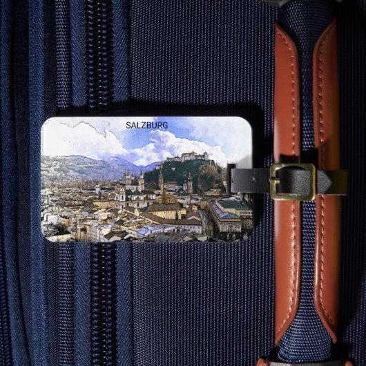 Salzburg Oostenrijk Panorama Uitzicht Bagagelabel (Voorkant Insitu 4)