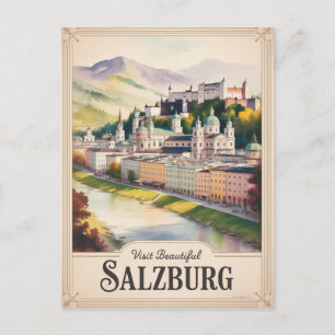 Salzburg Oostenrijk Reizen Aquarel Schilderij Briefkaart