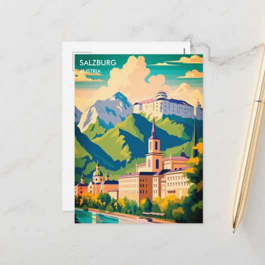 Salzburg Oostenrijk Reizen Feestdagenkaart (Voorkant / Achterkant in situ)