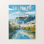 Salzburg Oostenrijk Reizen Kunst Vintage Legpuzzel<br><div class="desc">Salzburg retro vector reisontwerp. Salzburg is een Oostenrijkse stad op de grens van Duitsland, met uitzichten van de oostelijke Alpen. De stad is verdeeld door de rivier de Salzach, met middeleeuwse en barokke gebouwen van het voetgangersgebied Altstadt (Oude Stad) op de linkeroever, met uitzicht op de 19e-eeuwse Neustadt (Nieuwe Stad)...</div>