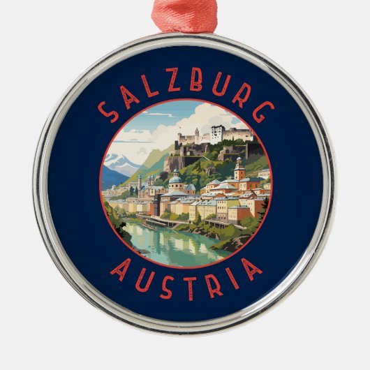 Salzburg Oostenrijk Retro Noodlijdende Cirkel Metalen Ornament (Voorkant)