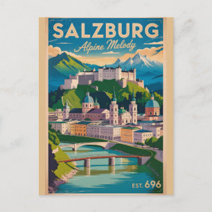 Salzburg Oostenrijk Retro Silhouette Stadsgezicht Briefkaart