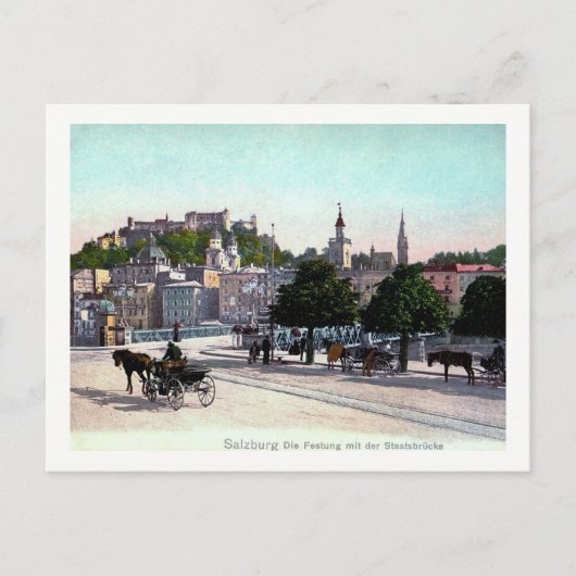 Salzburg, Oostenrijk, Staatsbrücke, Vintage 1910 Briefkaart (Voorkant)