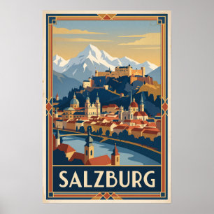 Salzburg Oostenrijk Vintage Reisillustratie Poster