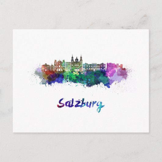 Salzburg skyline in waterverf briefkaart (Voorkant)