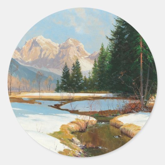 Salzburger Alps-Uitzicht, Winter Ronde Sticker (Voorkant)