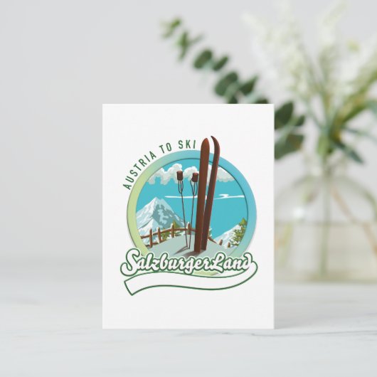 Salzburgerland Austrian Ski Briefkaart (Staand voorkant)