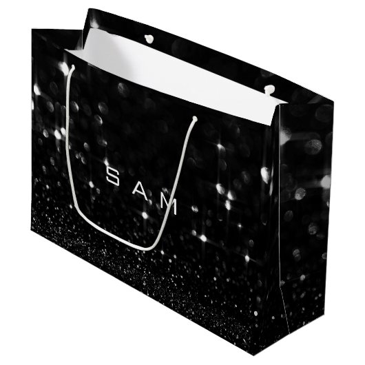 Sam Black White Glitter Favor Gift Spark Groot Cadeauzakje (Voorkant Gekanteld)