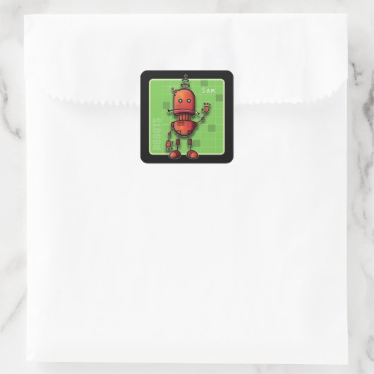 Sam de Robot Vierkante Sticker (Tas)