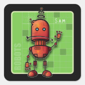 Sam de Robot Vierkante Sticker (Voorkant)