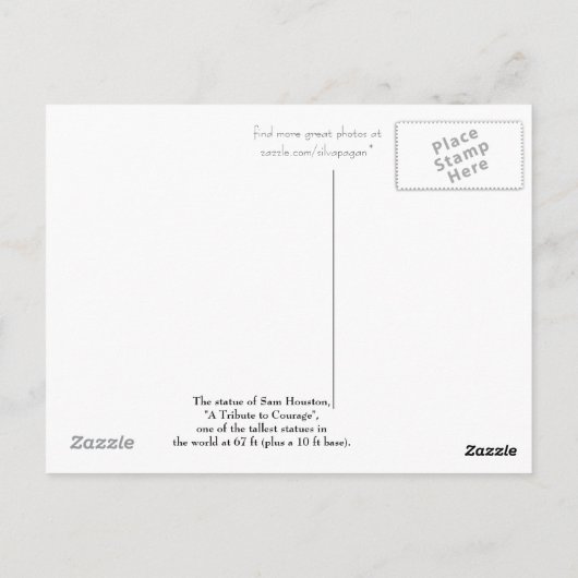 Sam Houston, Huntsville TX Briefkaart (Achterkant)