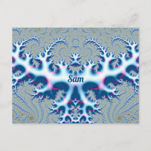 SAM ~ Icy White en Blue 3D Fractal Design ~ Briefkaart