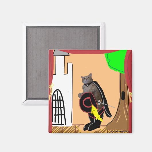 Sam Le Cat die zijn lijnen Magnet voorstelt (Voorkant / Achterkant)