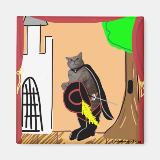 Sam Le Cat die zijn lijnen Magnet voorstelt (Voorkant)