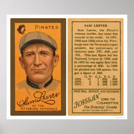 Sam Leever Pirates Baseball 1911 Poster (Voorkant)