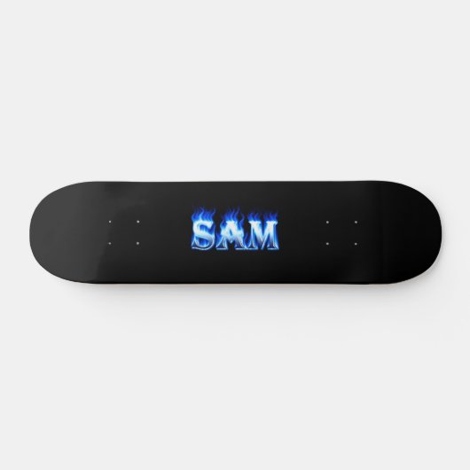 Sam skateboard blauw vuur en vlammenontwerp. (Horizontaal)