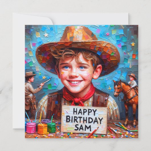 SAM ~ Verjaardag Kaart ~ Cowboy ~ Platte Kaart (Voorkant)