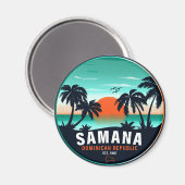 Samaná Beach Dominicaanse Retro Sunset Souvenir 60 Magneet (Voorkant / Achterkant)