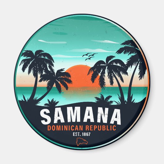 Samaná Beach Dominicaanse Retro Sunset Souvenir 60 Magneet (Voorkant)
