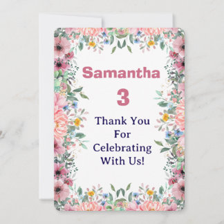 Samantha Bloemen Bedankkaart, 3e Verjaardag Bedankkaart