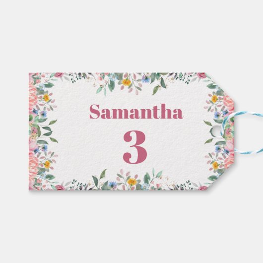Samantha Bloemige Cadeaublaadjes, Waterverf Verjaa Cadeaulabel (Voorkant (Horizontaal))