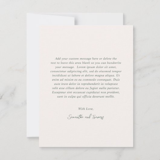 Samantha Bos Groen Traditionele Elegante Bruiloft Bedankkaart (Achterkant)