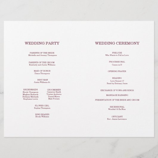 Samantha Elegant Burgundy Folded Wedding Program (Achterkant)