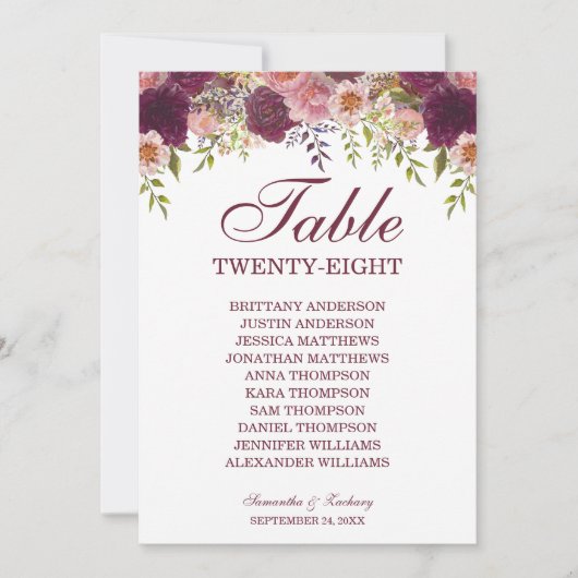 Samantha Elegant Wedding Table Seating Chart Card (Voorkant)