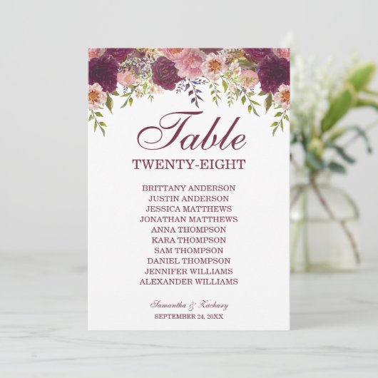 Samantha Elegant Wedding Table Seating Chart Card (Staand voorkant)