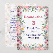 Samantha Floral Thank You Card, 3rd Birthday  Bedankkaart (Voorkant / Achterkant)