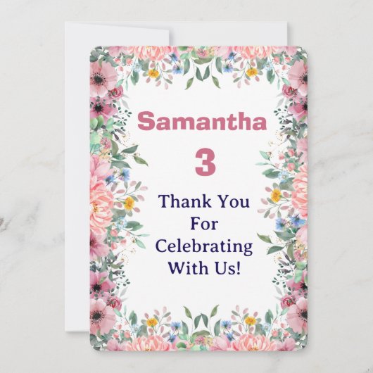 Samantha Floral Thank You Card, 3rd Birthday  Bedankkaart (Voorkant)