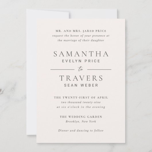 Samantha grijs traditionele elegante bruiloft kaart (Voorkant)