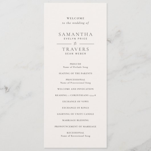 Samantha grijs traditionele elegante bruiloft programmakaart (Voorkant)