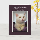 Samantha Happy Birthday White Cat Kaart (Gele Bloem)