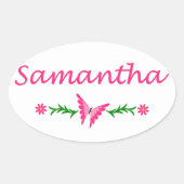 Samantha (roze vlinder) ovale sticker (Voorkant)