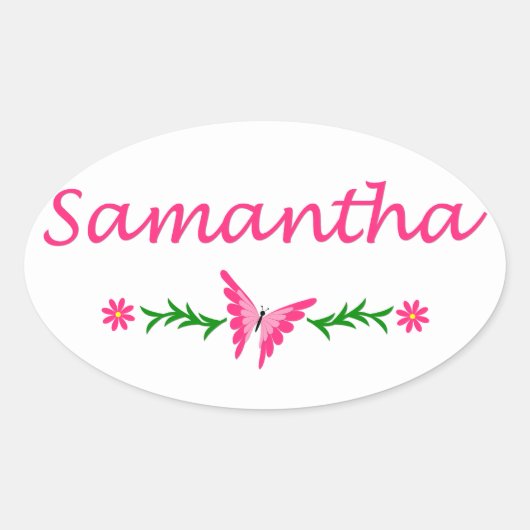 Samantha (roze vlinder) ovale sticker (Voorkant)