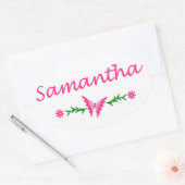 Samantha (roze vlinder) ovale sticker (Envelop)